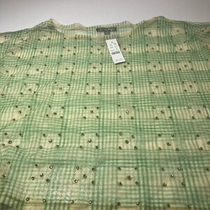 J. Crew Green Checkered Top with Sparkle Accents